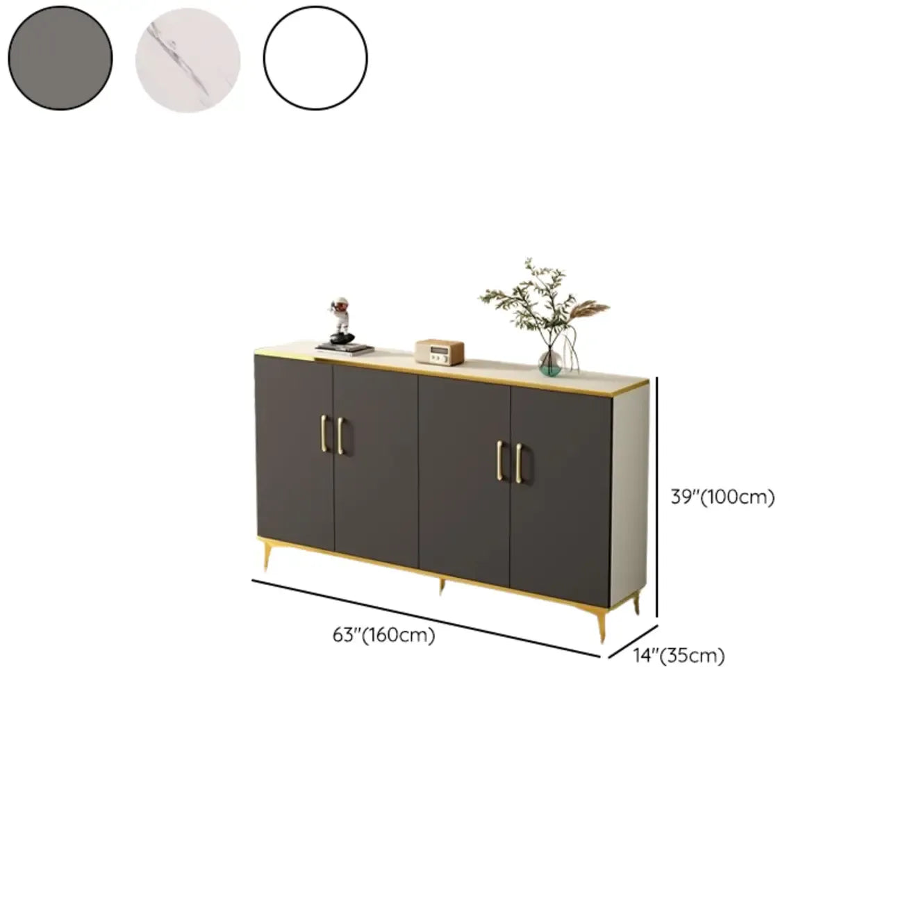 Trendy Grey Wood Hallway Shoe Cabinet with Gold Legs