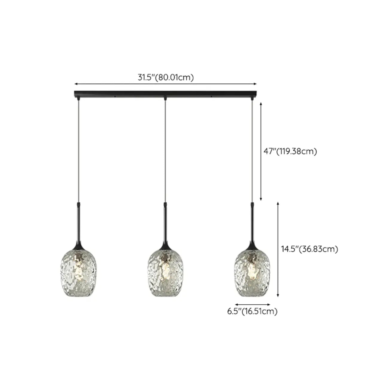 3-Light Glass Adjustable Pendant Lights for Kitchen