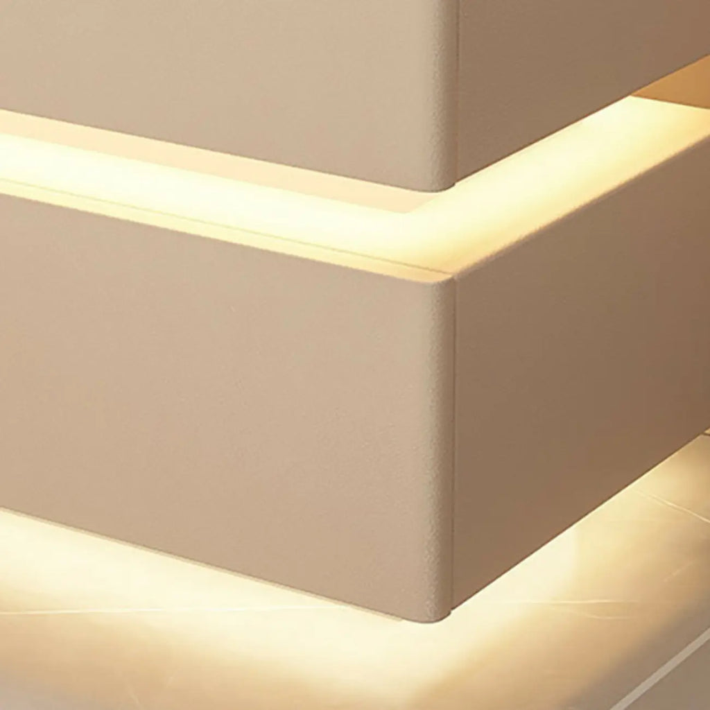 LED 2-Tier White Wooden Floating Nightstand with Drawer