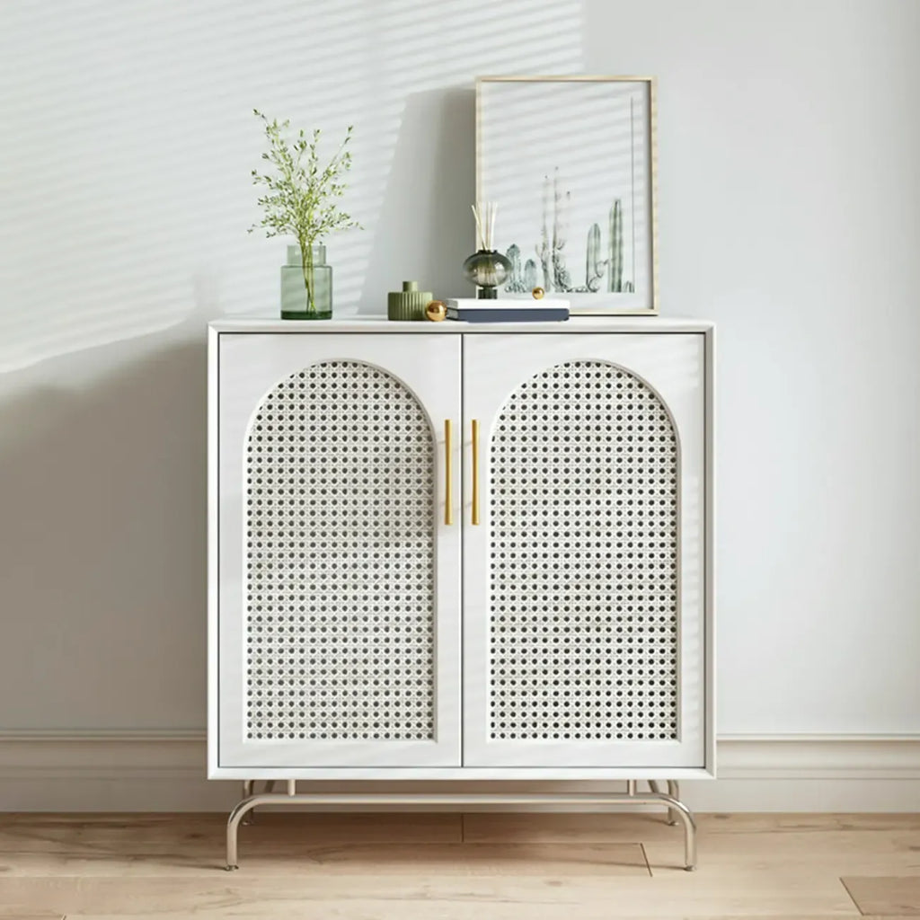 Modern Black Wood Woven Front Storage Cabinet for Living Room