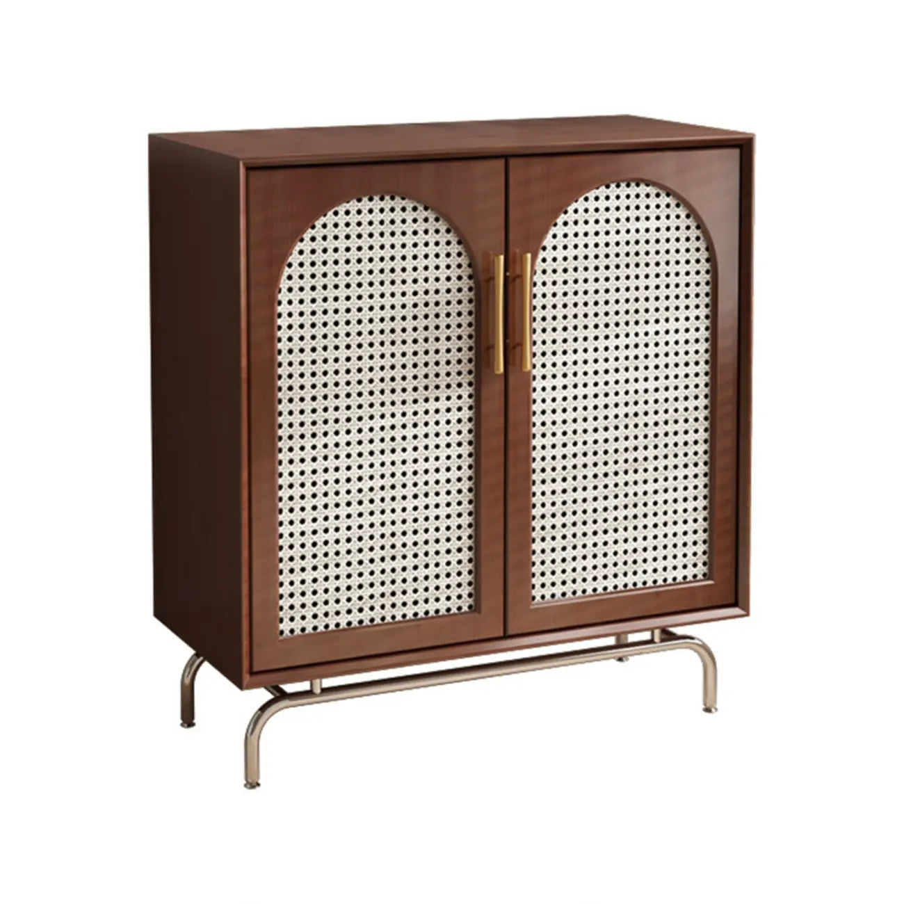 Modern Black Wood Woven Front Storage Cabinet for Living Room