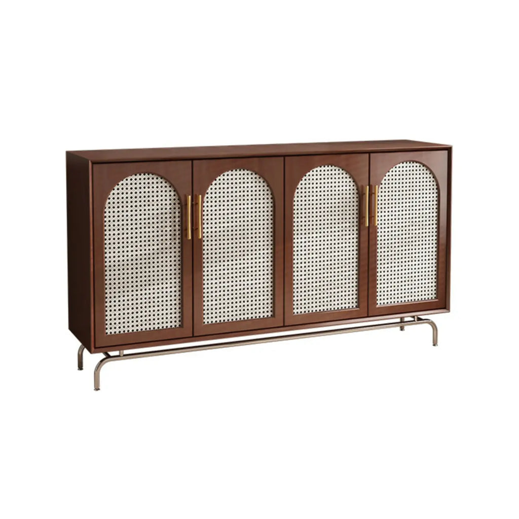 Modern Black Wood Woven Front Storage Cabinet for Living Room