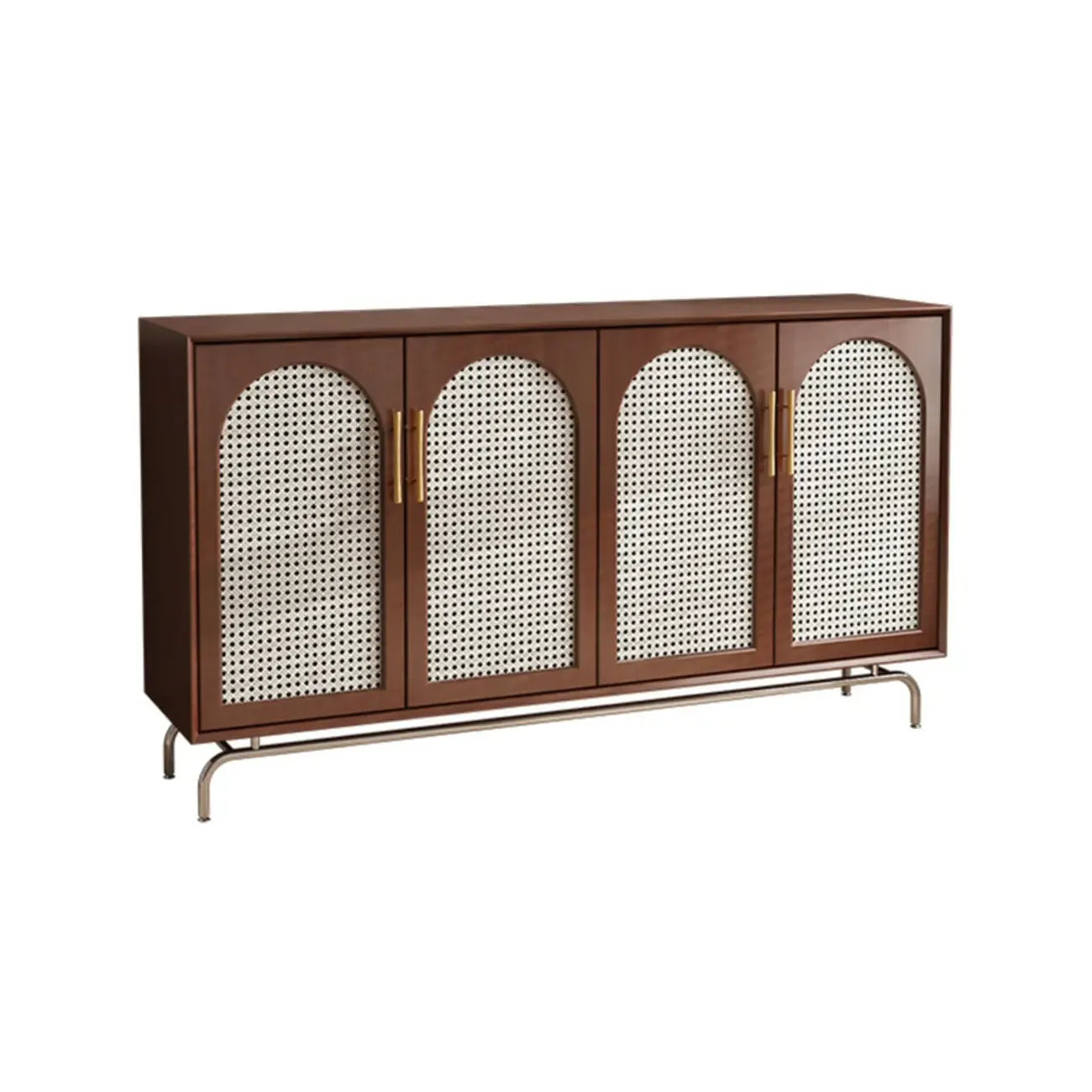 Modern Black Wood Woven Front Storage Cabinet for Living Room