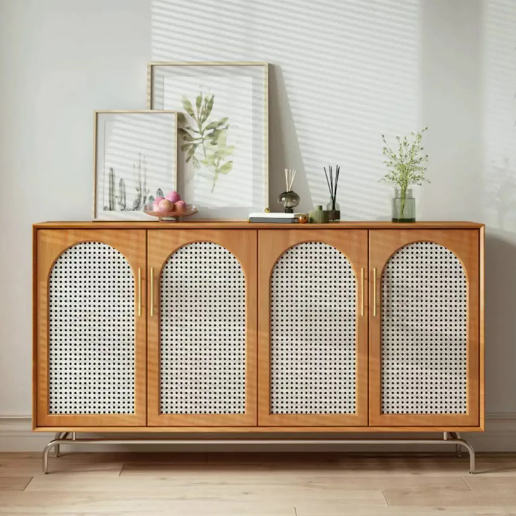 Modern Black Wood Woven Front Storage Cabinet for Living Room