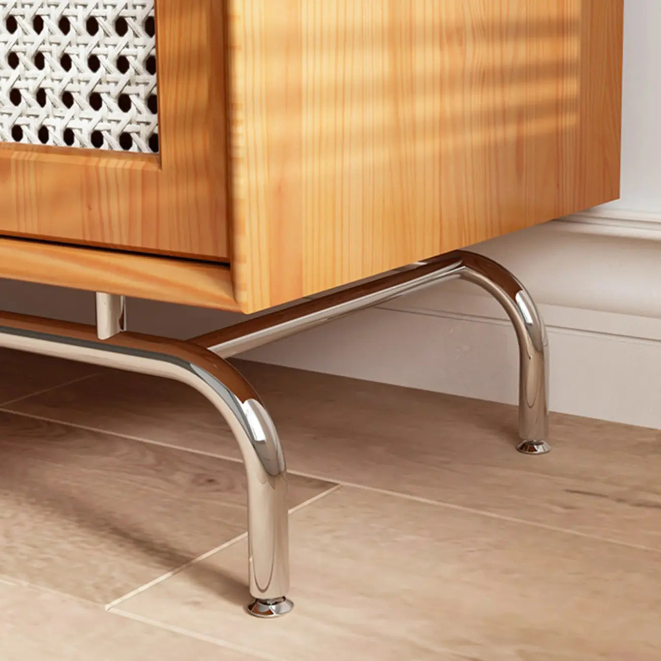 Modern Black Wood Woven Front Storage Cabinet for Living Room