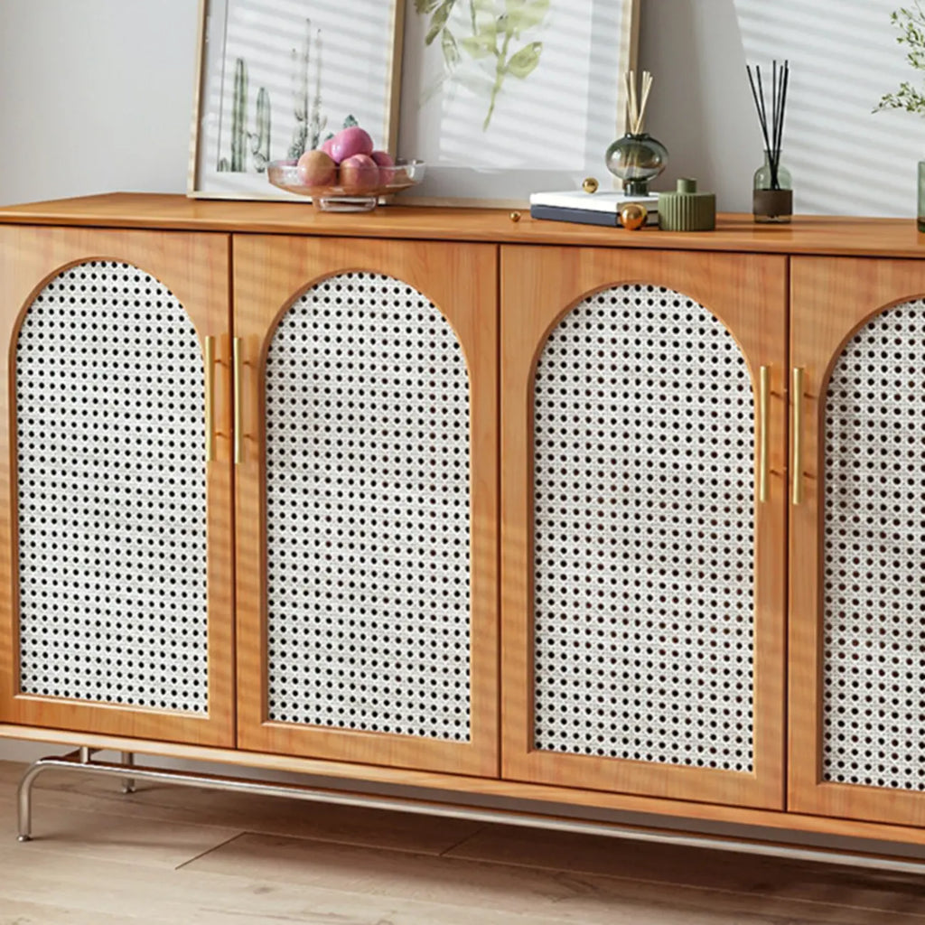 Modern Black Wood Woven Front Storage Cabinet for Living Room