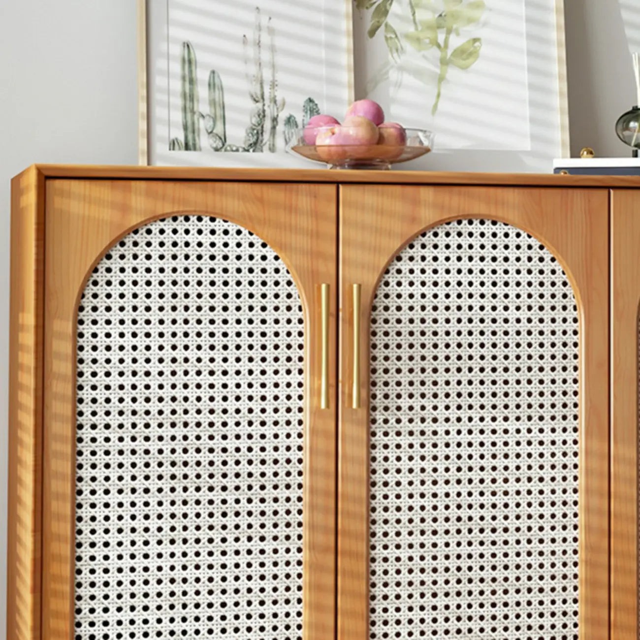 Modern Black Wood Woven Front Storage Cabinet for Living Room
