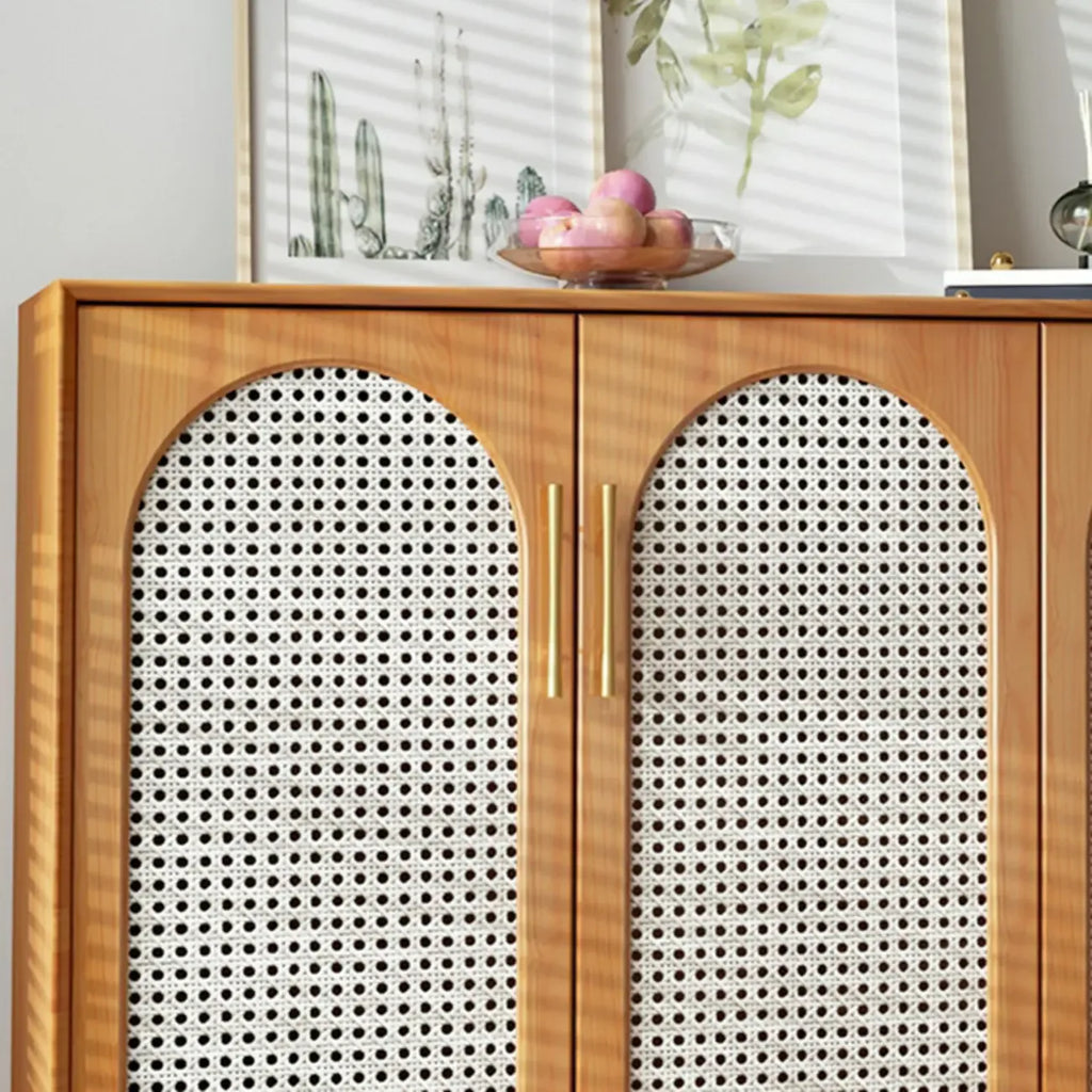 Modern Black Wood Woven Front Storage Cabinet for Living Room