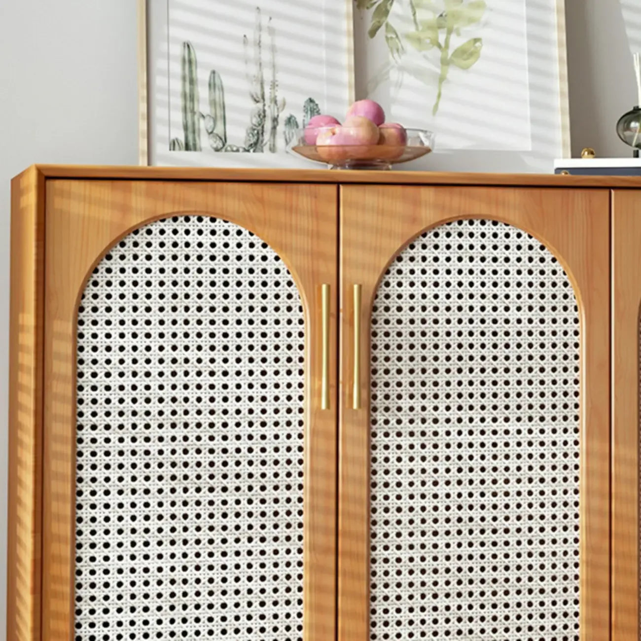 Modern Black Wood Woven Front Storage Cabinet for Living Room