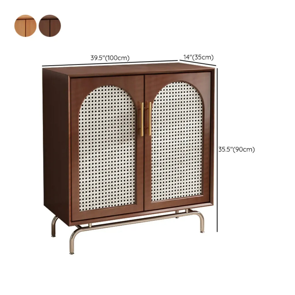 Modern Black Wood Woven Front Storage Cabinet for Living Room