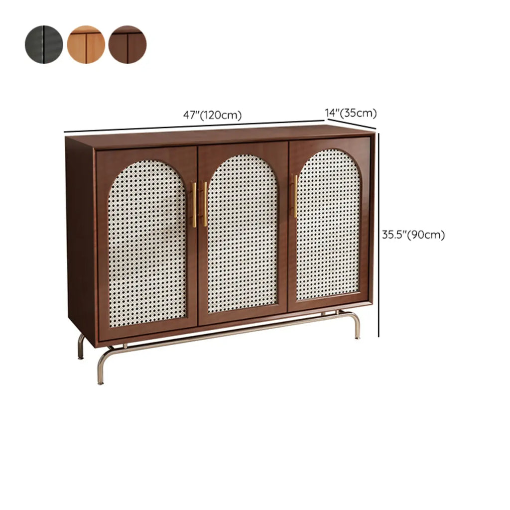 Modern Black Wood Woven Front Storage Cabinet for Living Room