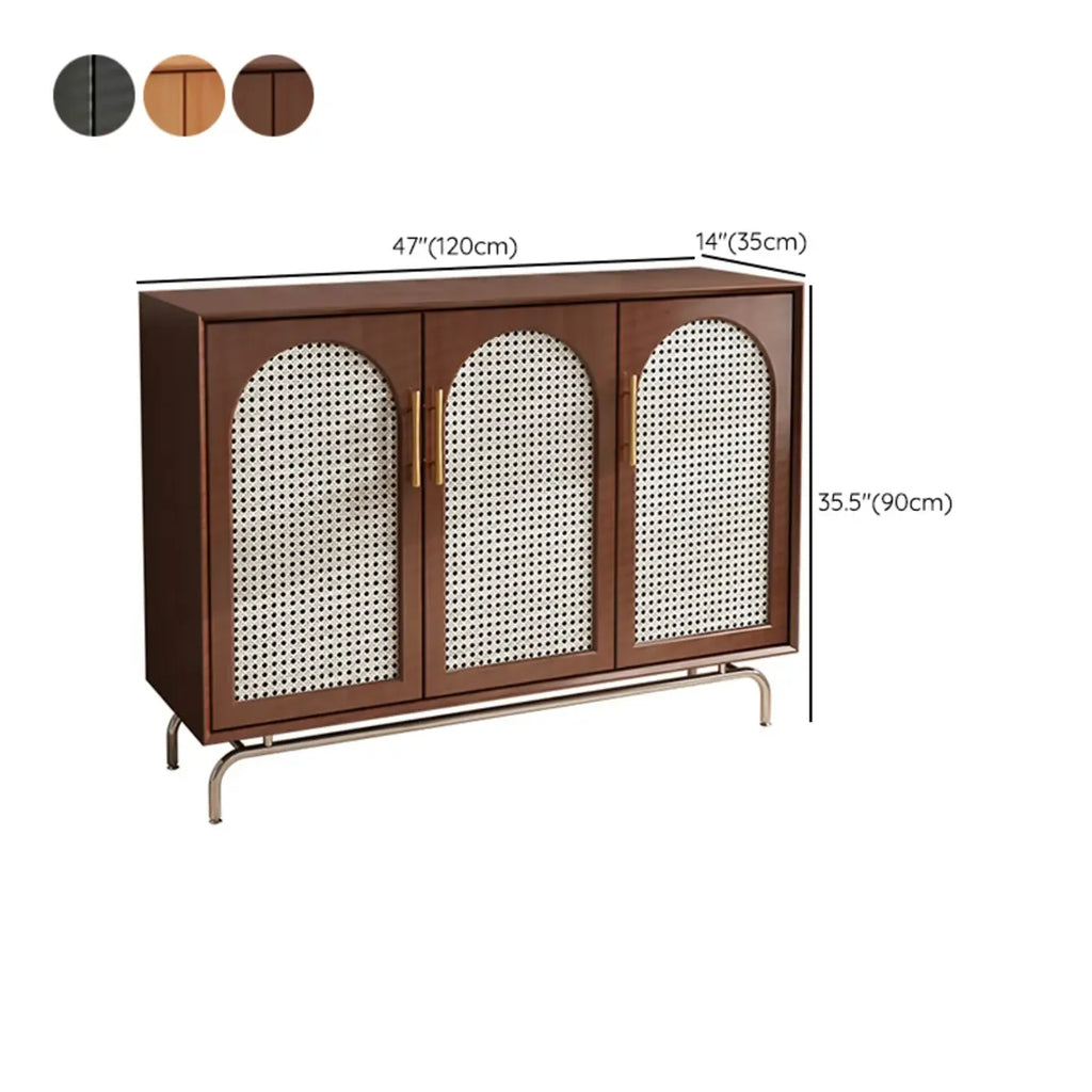 Modern Black Wood Woven Front Storage Cabinet for Living Room