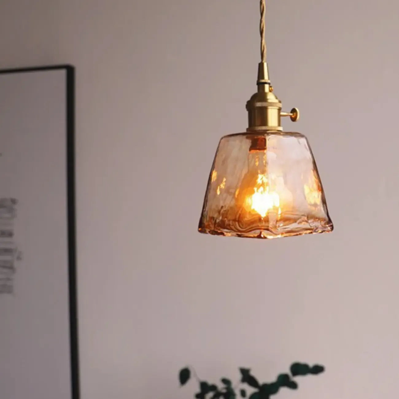 Modern Amber Glass Golden Kitchen Pendant Lighting