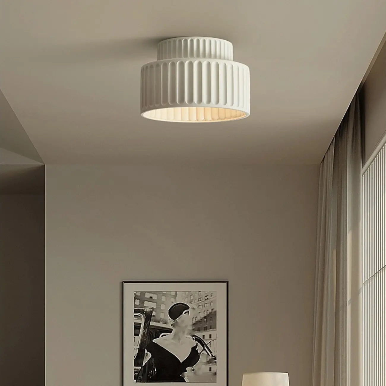 Minimalist Plastic Ribbed Cylinder Flush Mount Ceiling Light