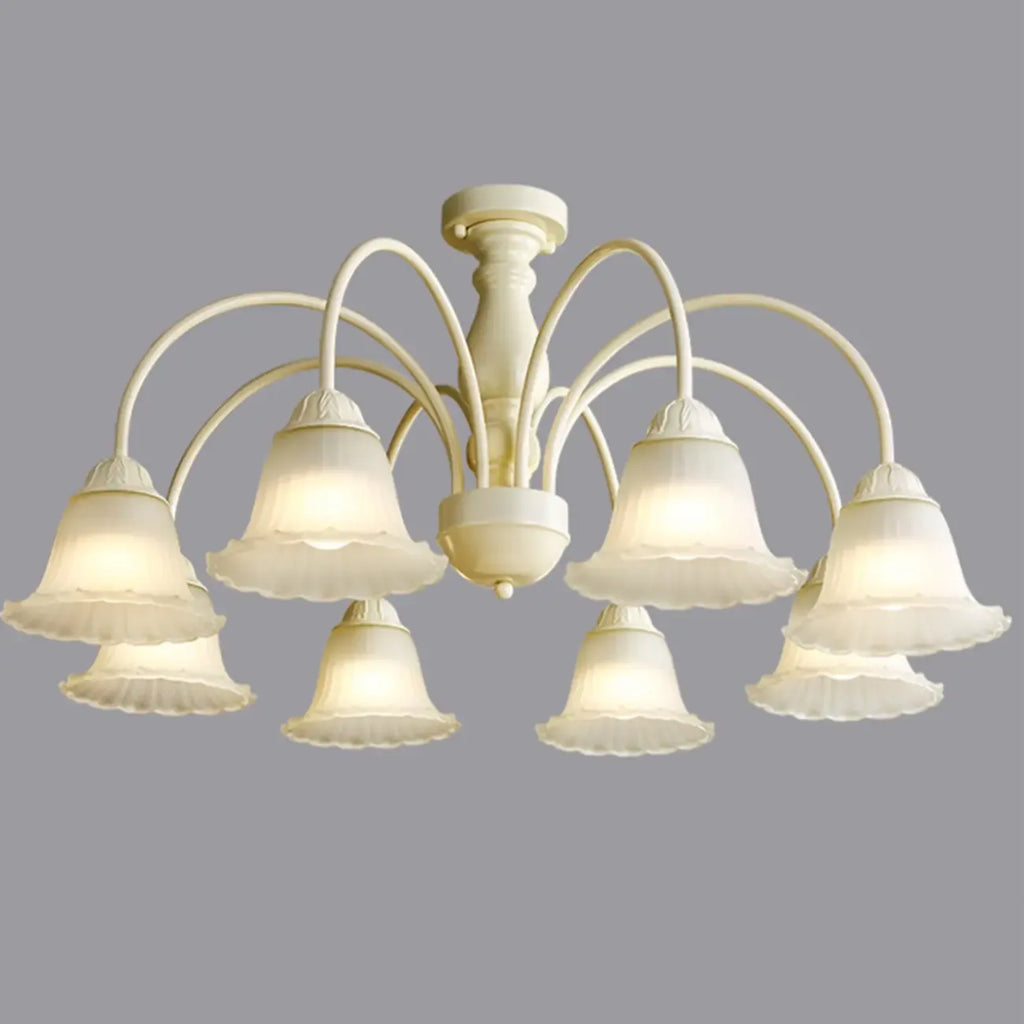 Beige Vintage Down Frosted Bell Glass Semi Flush Ceiling Light