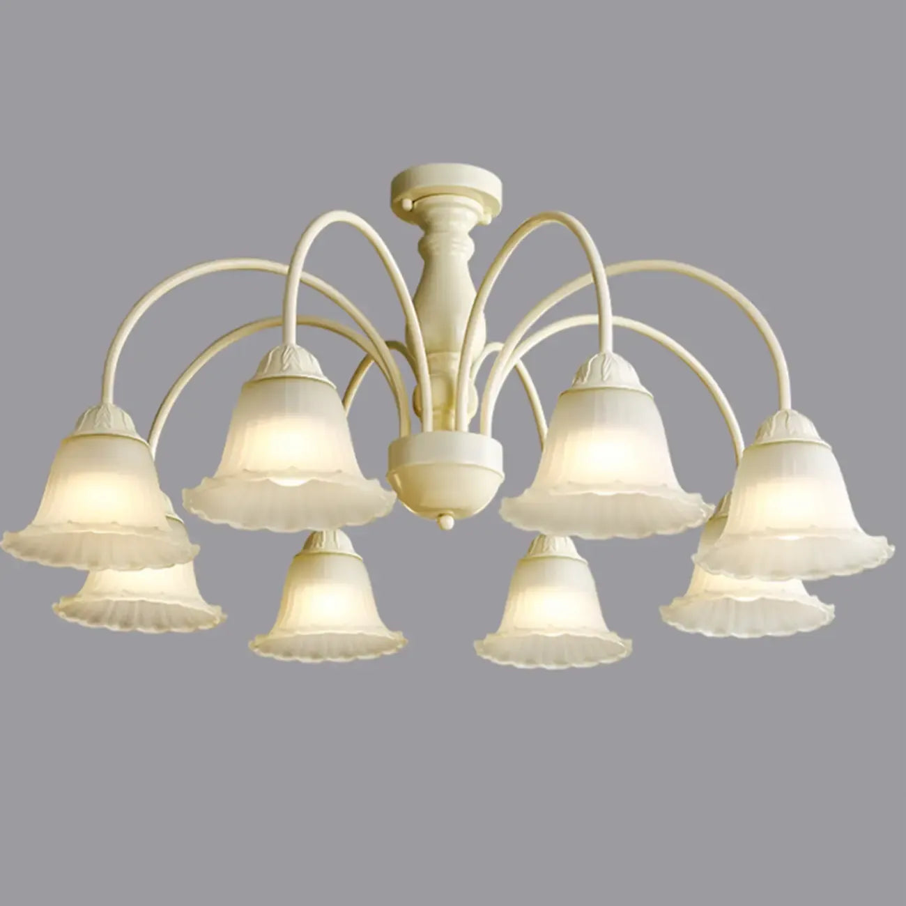 Beige Vintage Down Frosted Bell Glass Semi Flush Ceiling Light