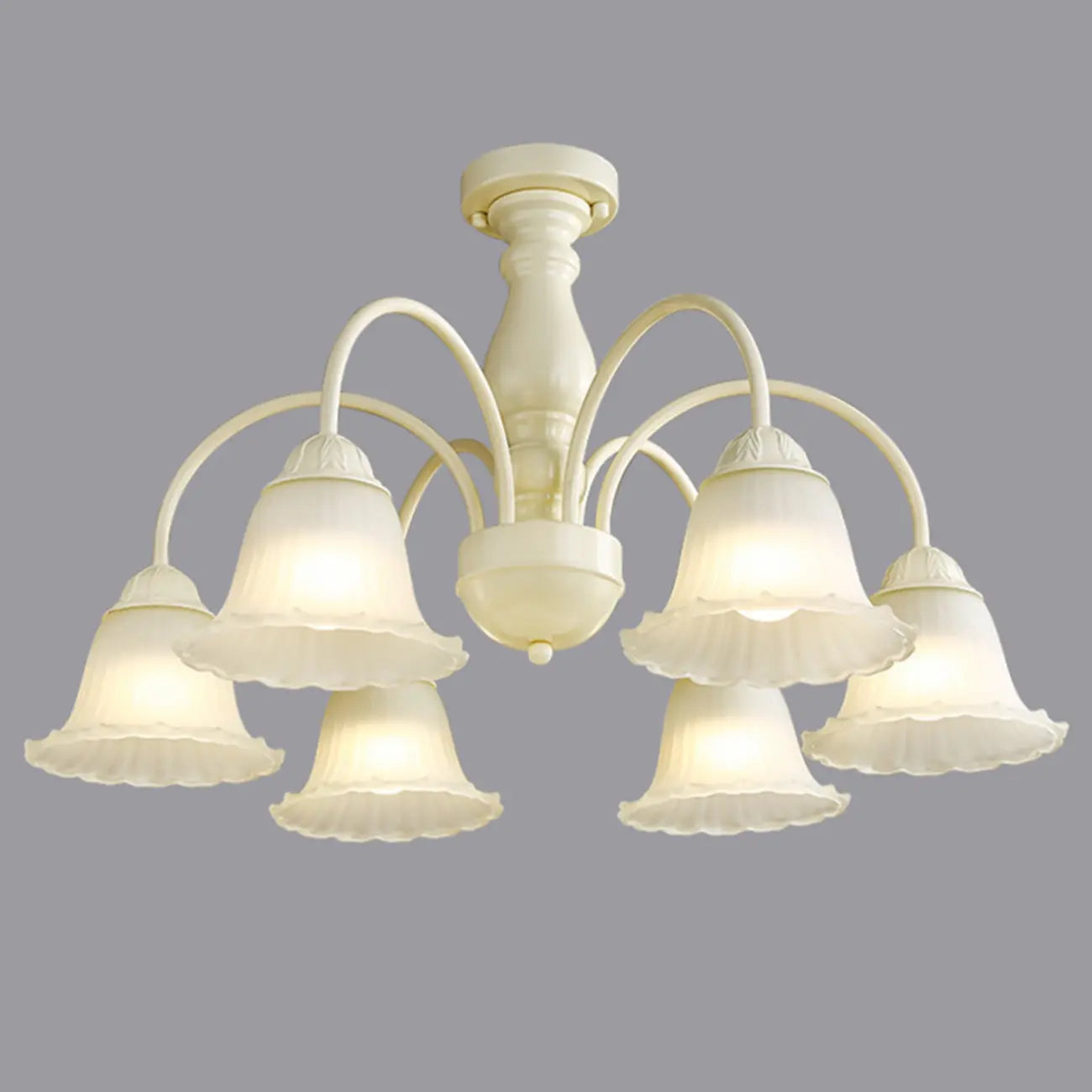 Beige Vintage Down Frosted Bell Glass Semi Flush Ceiling Light