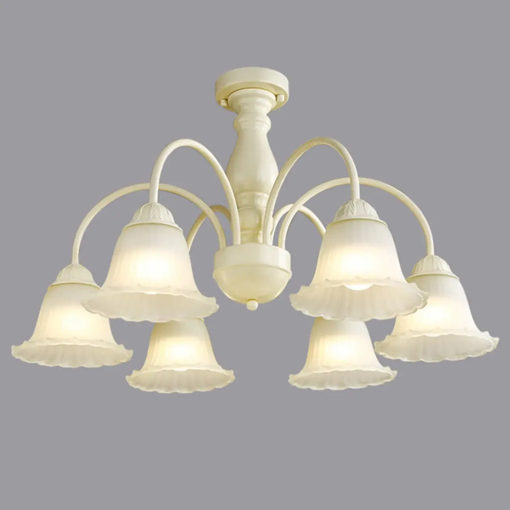 Beige Vintage Down Frosted Bell Glass Semi Flush Ceiling Light
