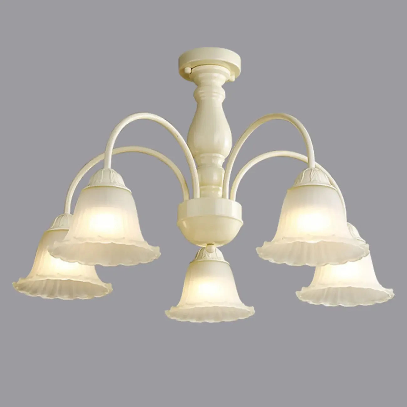 Beige Vintage Down Frosted Bell Glass Semi Flush Ceiling Light