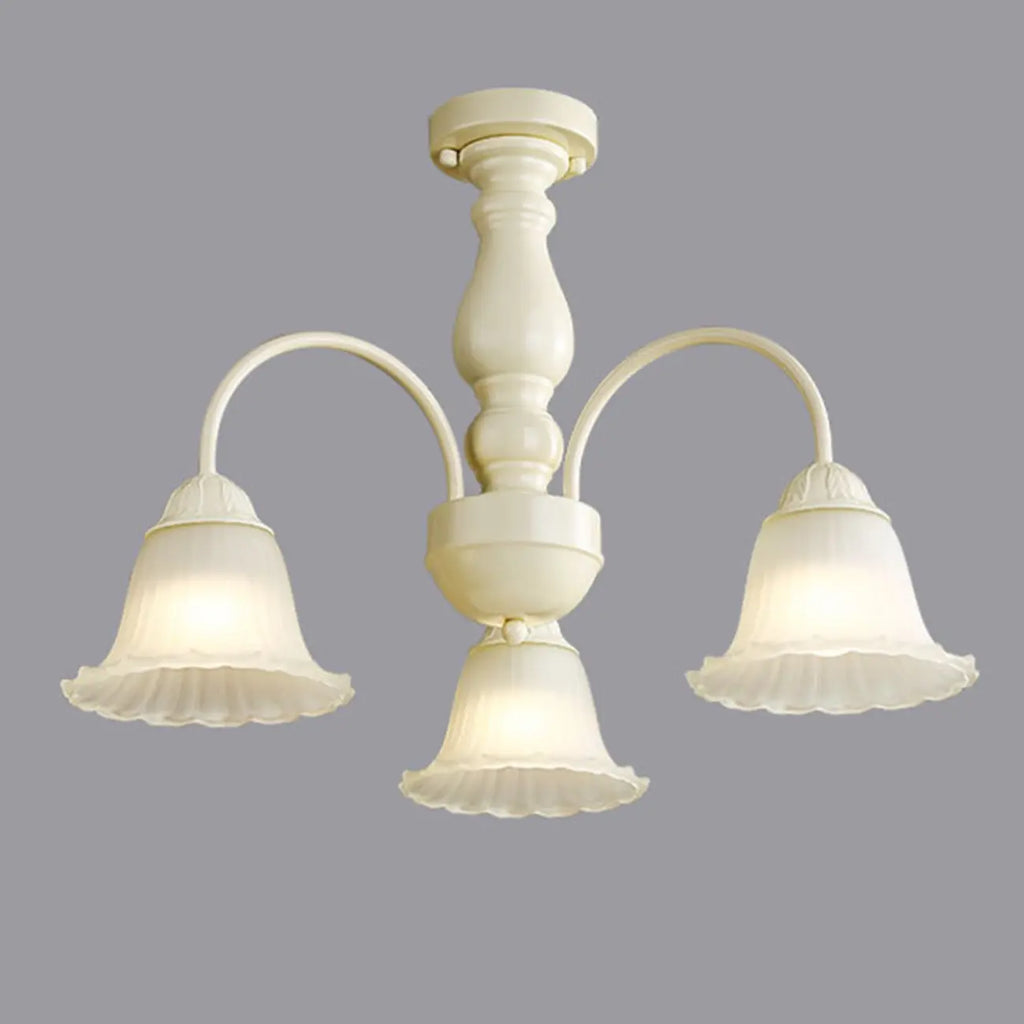 Beige Vintage Down Frosted Bell Glass Semi Flush Ceiling Light