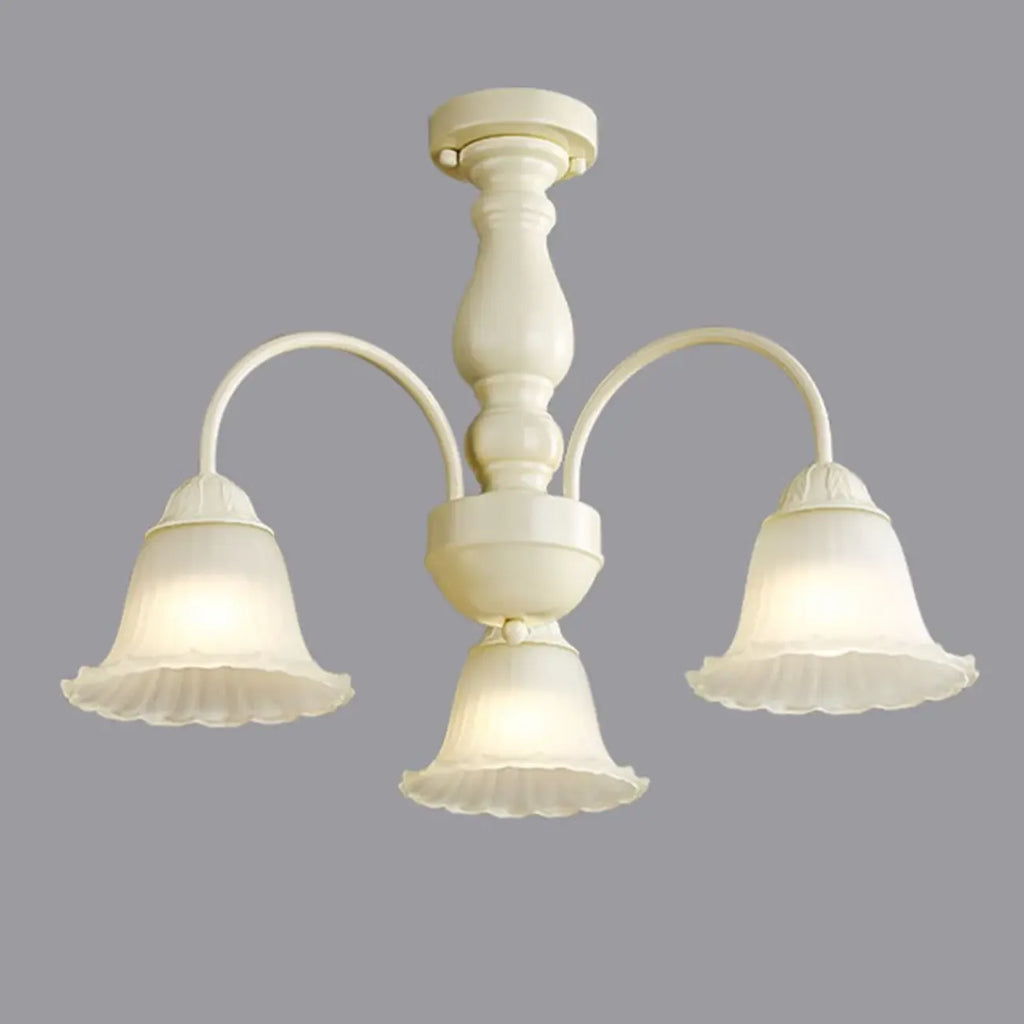 Beige Vintage Down Frosted Bell Glass Semi Flush Ceiling Light