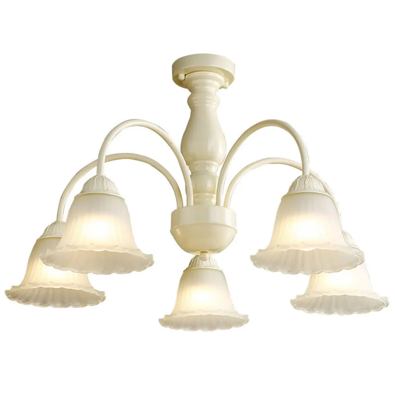 Beige Vintage Down Frosted Bell Glass Semi Flush Ceiling Light