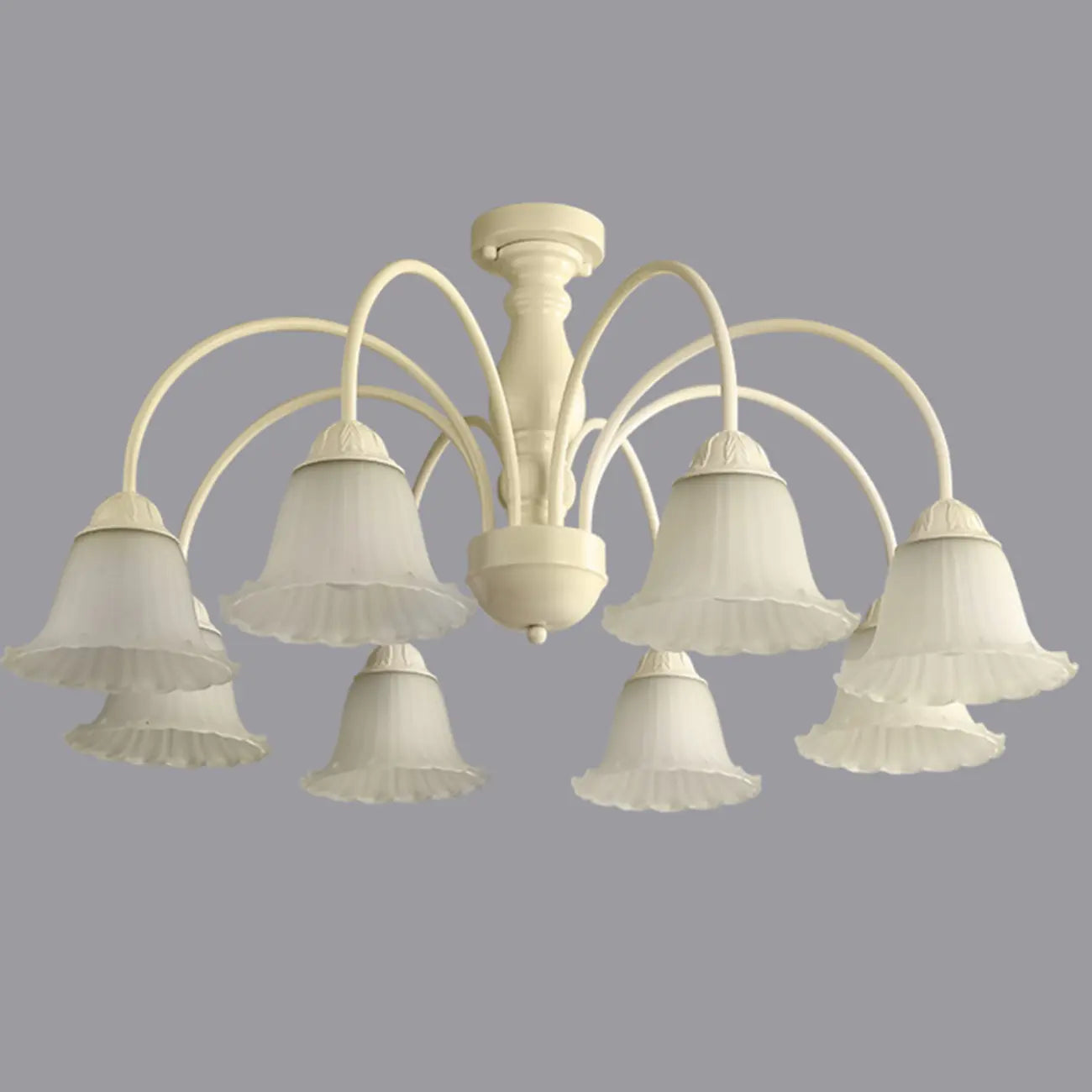 Beige Vintage Down Frosted Bell Glass Semi Flush Ceiling Light