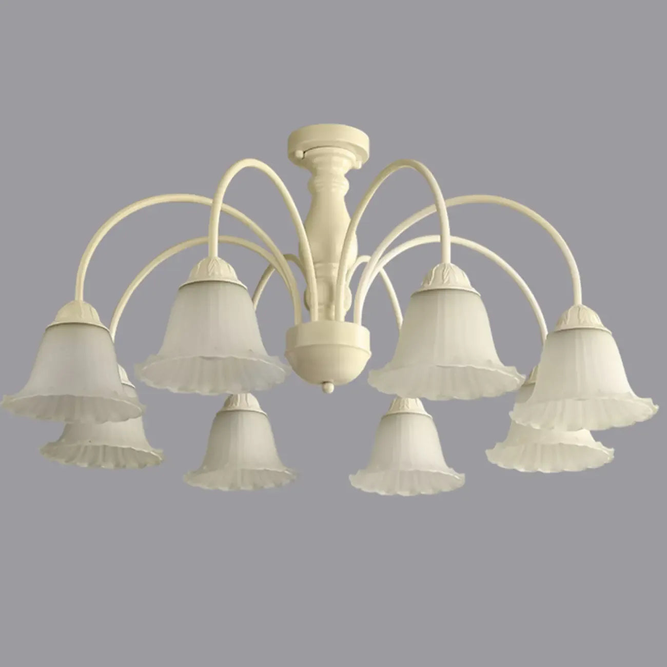 Beige Vintage Down Frosted Bell Glass Semi Flush Ceiling Light