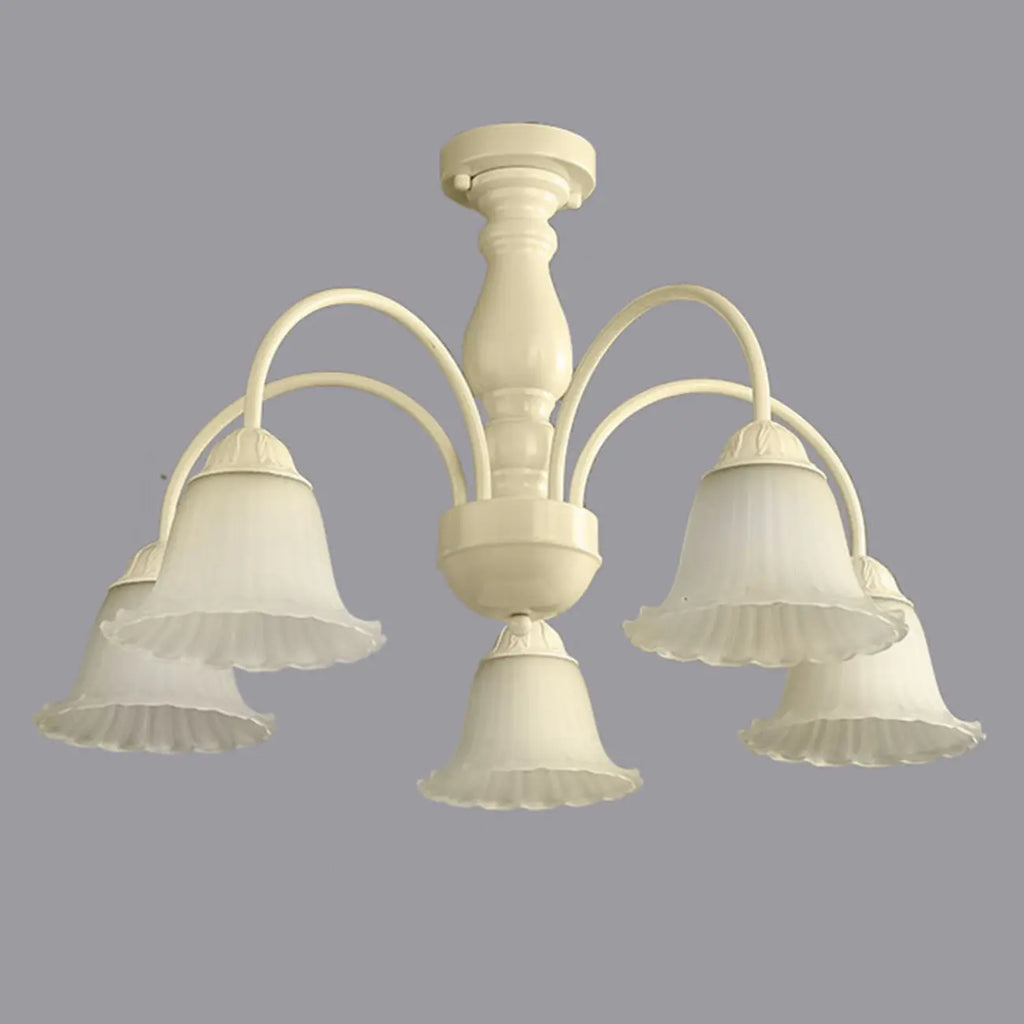 Beige Vintage Down Frosted Bell Glass Semi Flush Ceiling Light