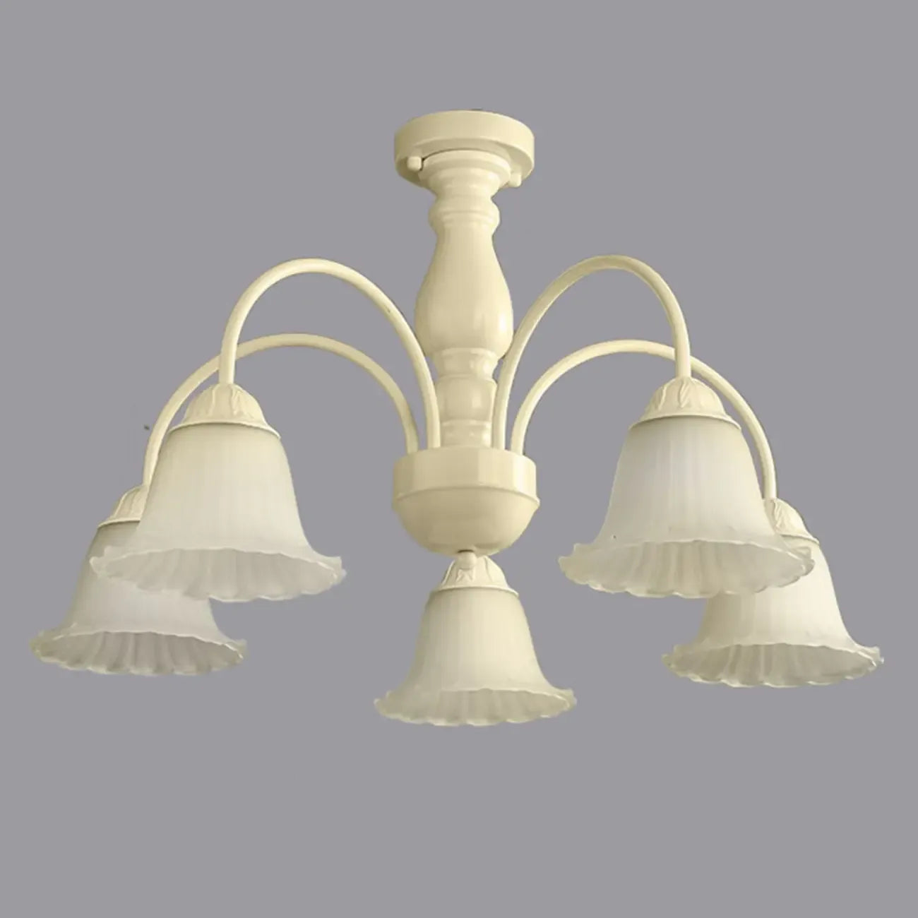 Beige Vintage Down Frosted Bell Glass Semi Flush Ceiling Light