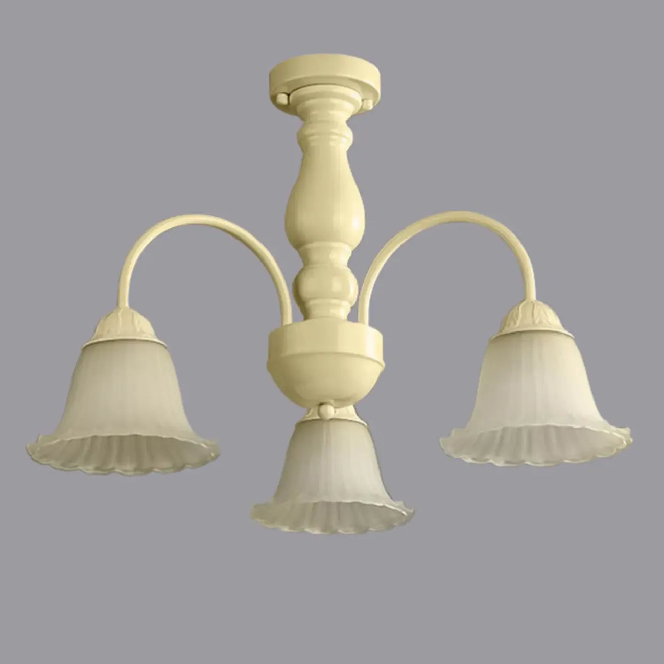 Beige Vintage Down Frosted Bell Glass Semi Flush Ceiling Light