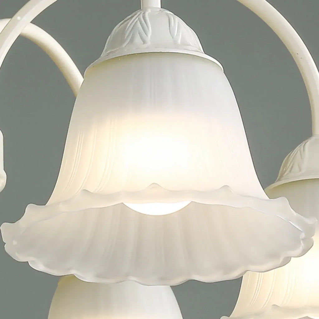 Beige Vintage Down Frosted Bell Glass Semi Flush Ceiling Light