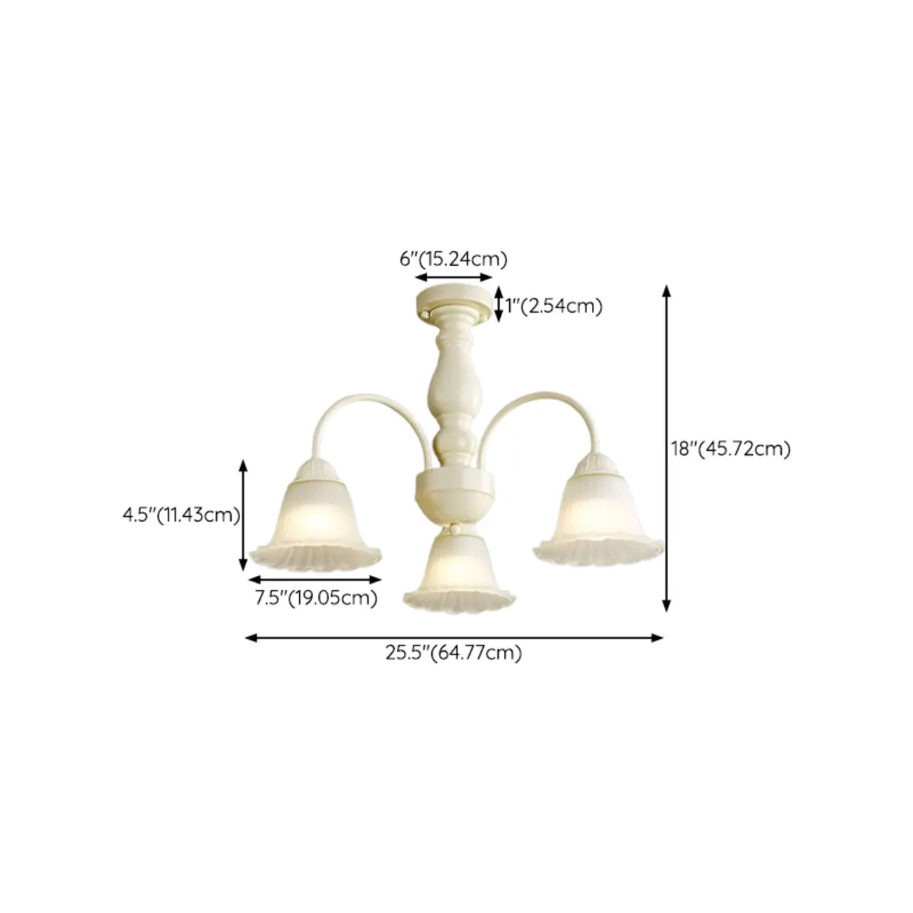 Beige Vintage Down Frosted Bell Glass Semi Flush Ceiling Light