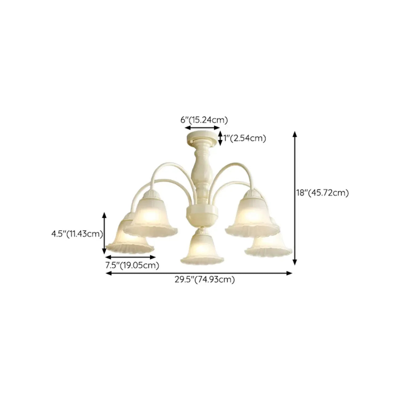 Beige Vintage Down Frosted Bell Glass Semi Flush Ceiling Light