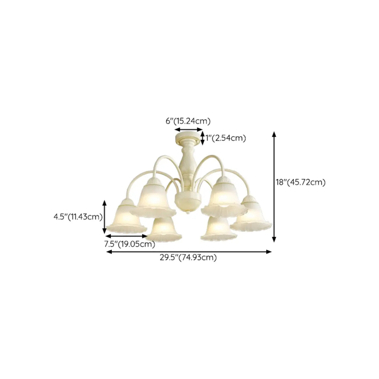 Beige Vintage Down Frosted Bell Glass Semi Flush Ceiling Light