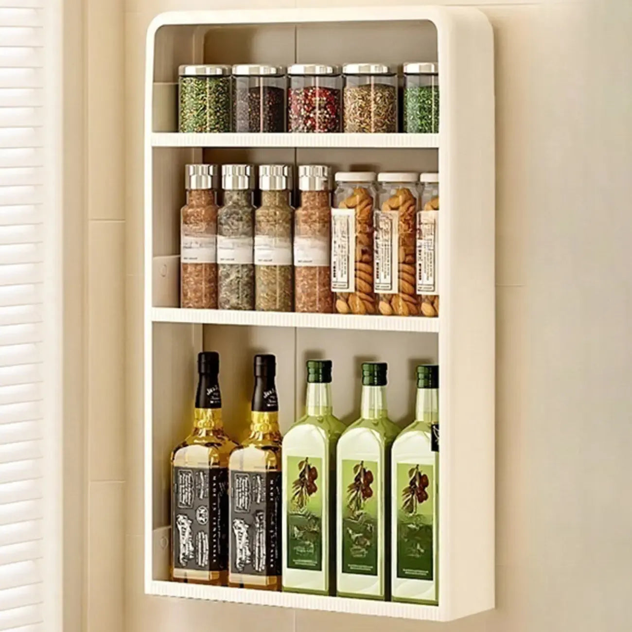 Kitchen Plastic Wall-Mounted Storage Racks with Hooks & Drawer