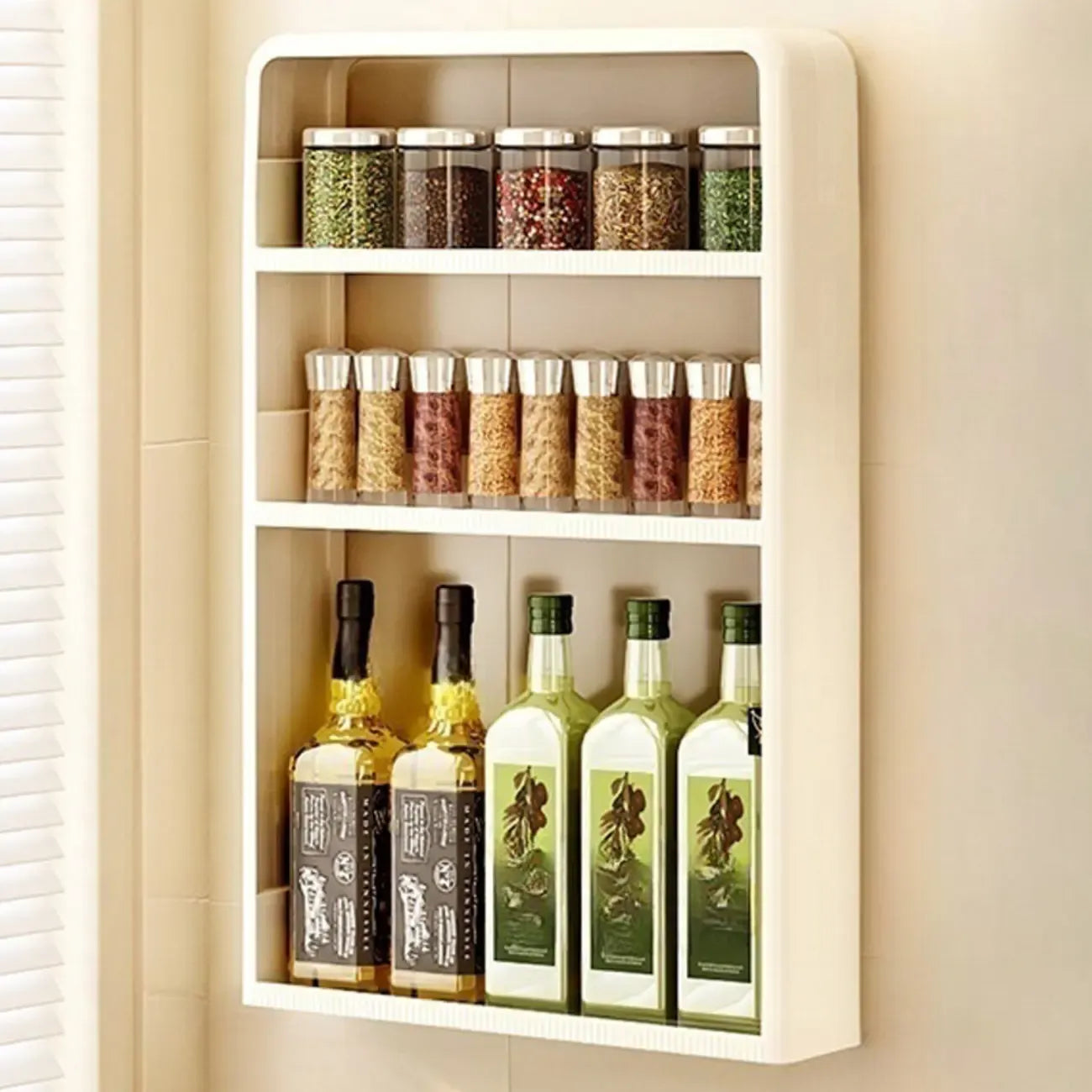 Kitchen Plastic Wall-Mounted Storage Racks with Hooks & Drawer