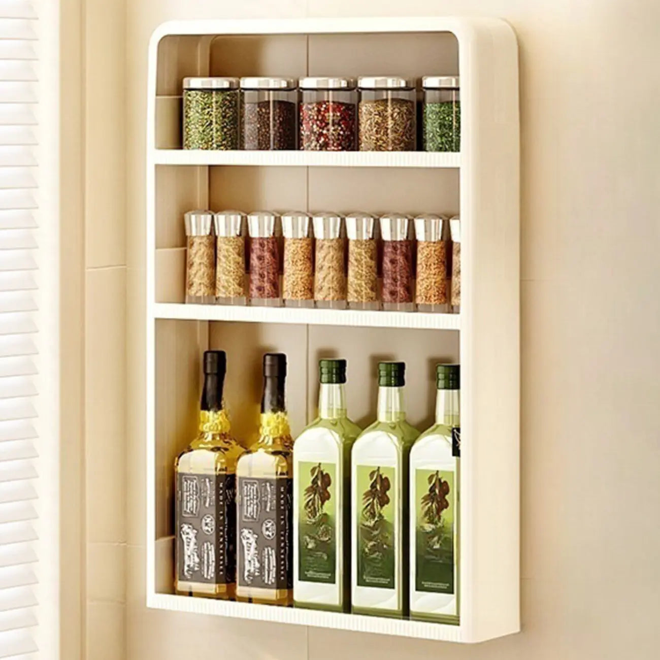Kitchen Plastic Wall-Mounted Storage Racks with Hooks & Drawer