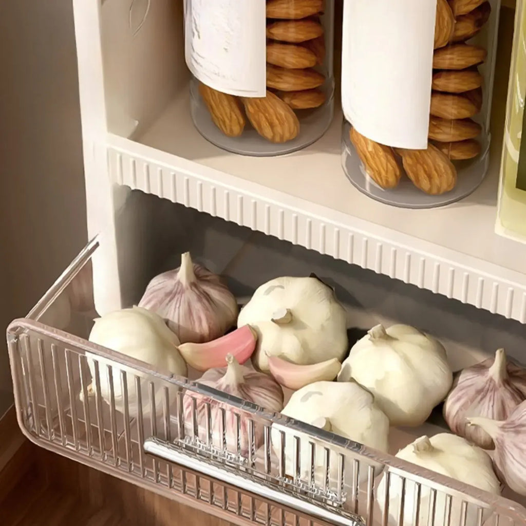 Kitchen Plastic Wall-Mounted Storage Racks with Hooks & Drawer