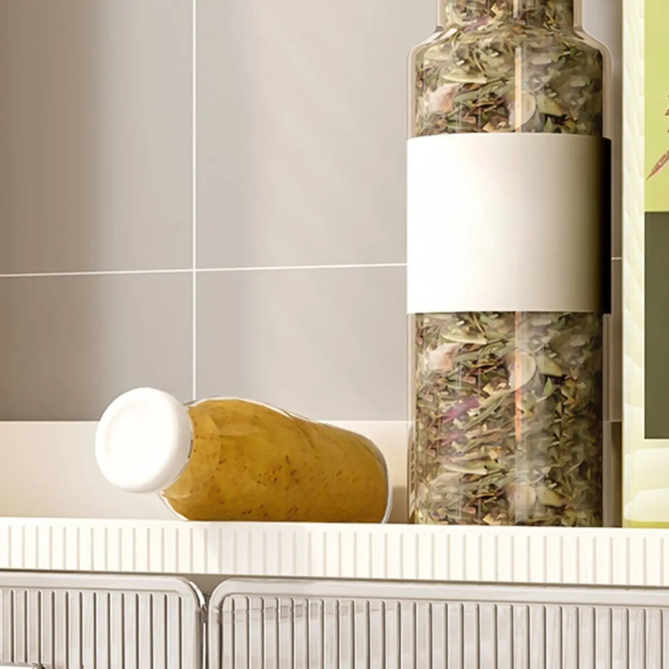 Kitchen Plastic Wall-Mounted Storage Racks with Hooks & Drawer