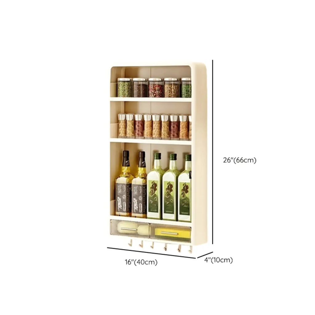Kitchen Plastic Wall-Mounted Storage Racks with Hooks & Drawer