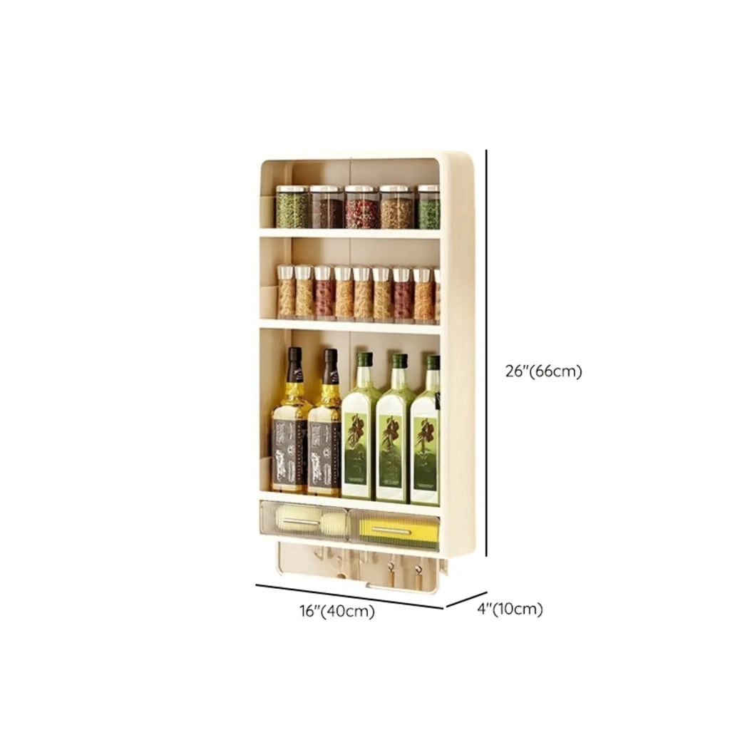 Kitchen Plastic Wall-Mounted Storage Racks with Hooks & Drawer
