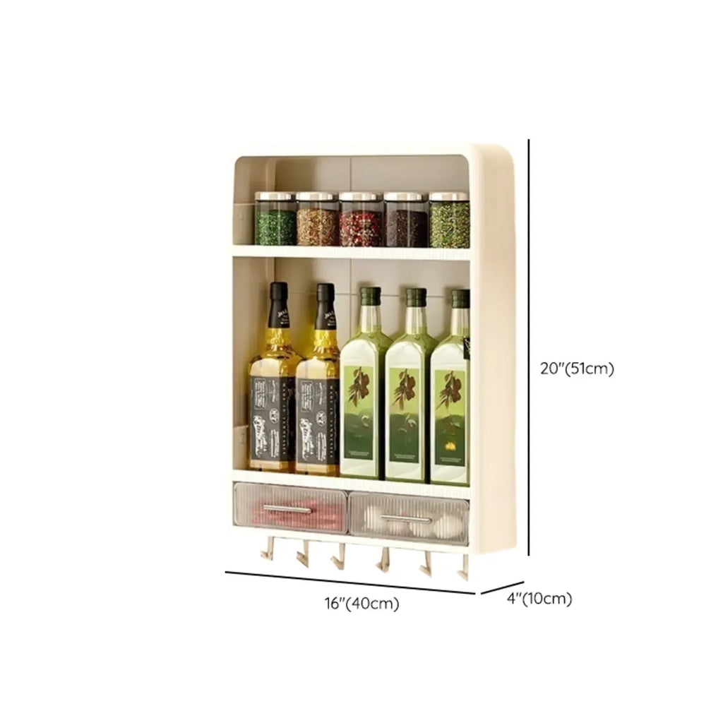 Kitchen Plastic Wall-Mounted Storage Racks with Hooks & Drawer