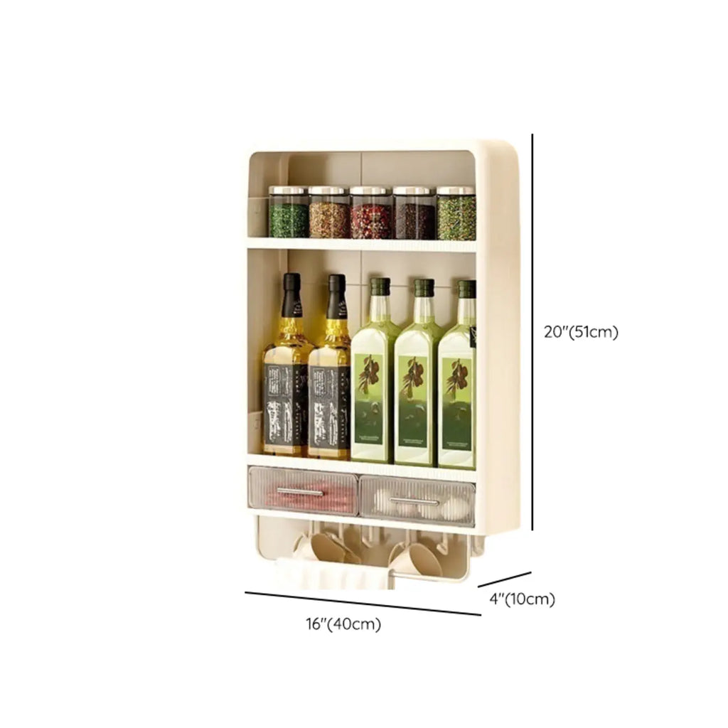 Kitchen Plastic Wall-Mounted Storage Racks with Hooks & Drawer