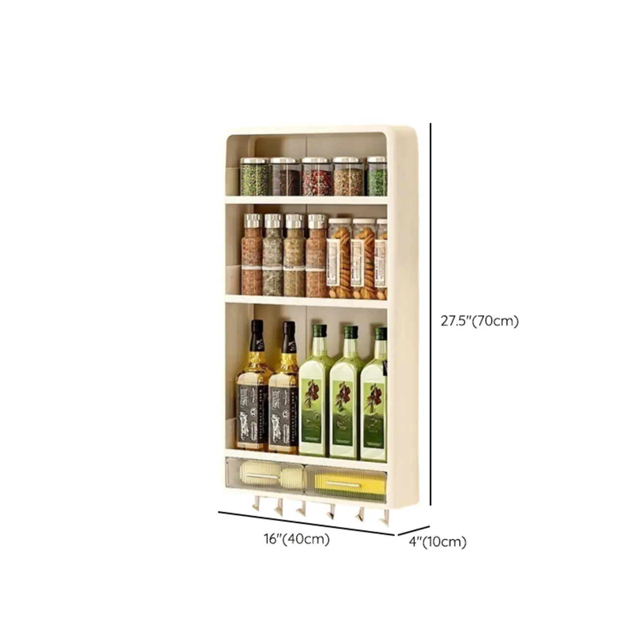 Kitchen Plastic Wall-Mounted Storage Racks with Hooks & Drawer