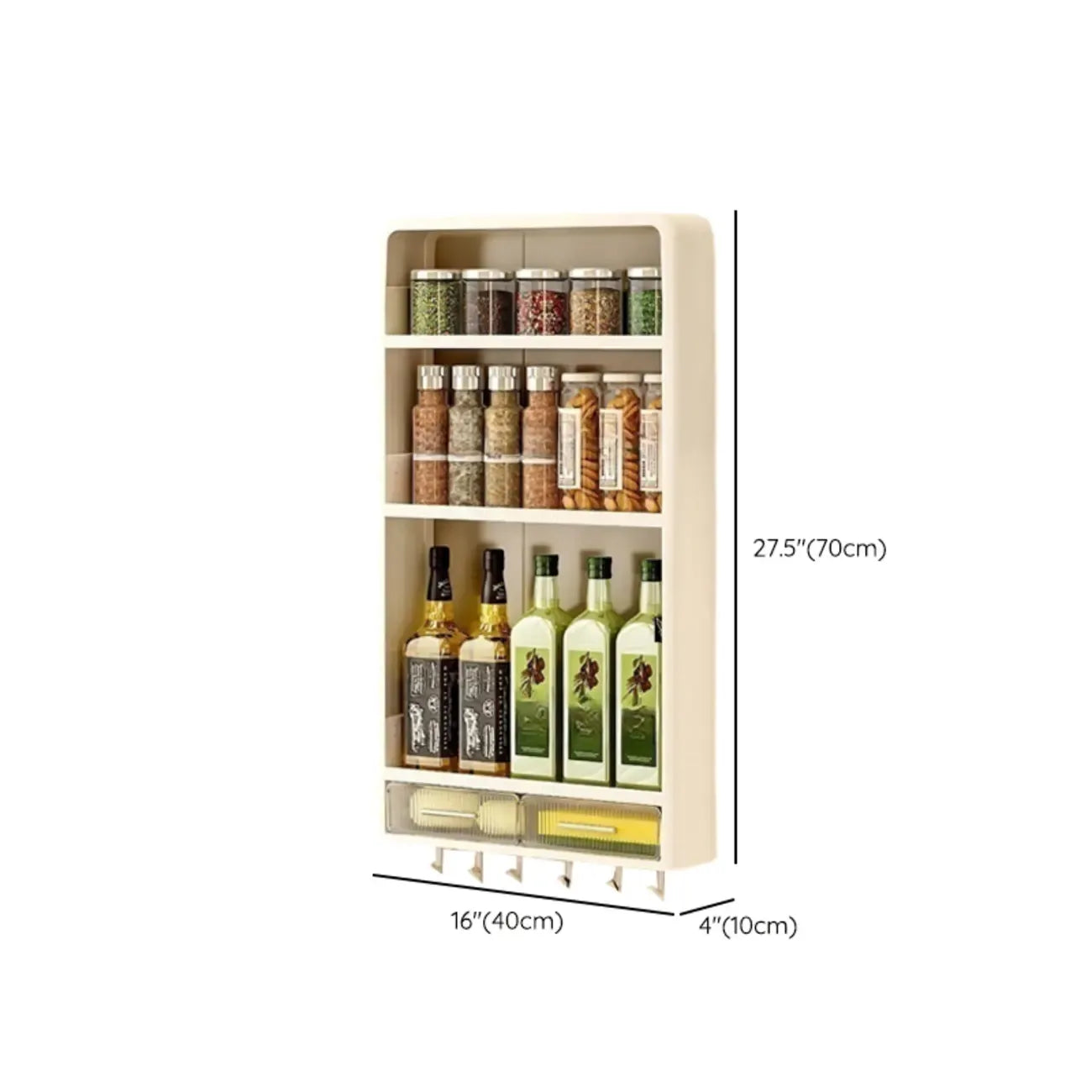 Kitchen Plastic Wall-Mounted Storage Racks with Hooks & Drawer