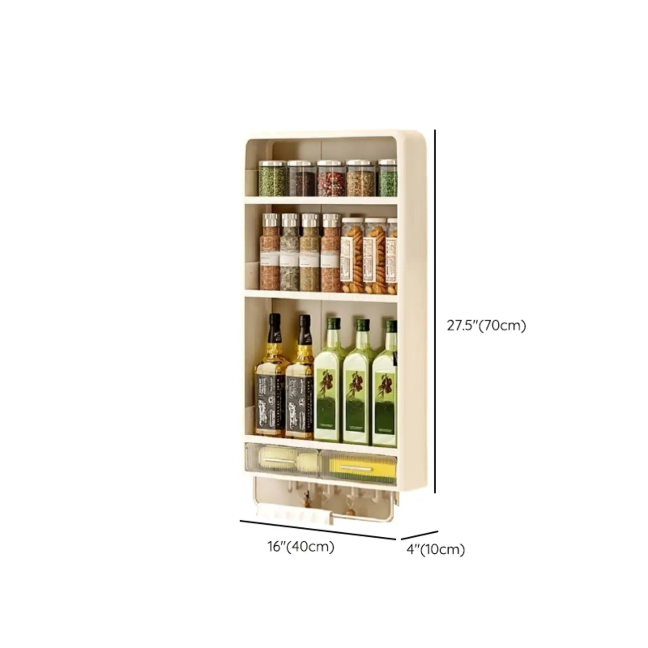 Kitchen Plastic Wall-Mounted Storage Racks with Hooks & Drawer