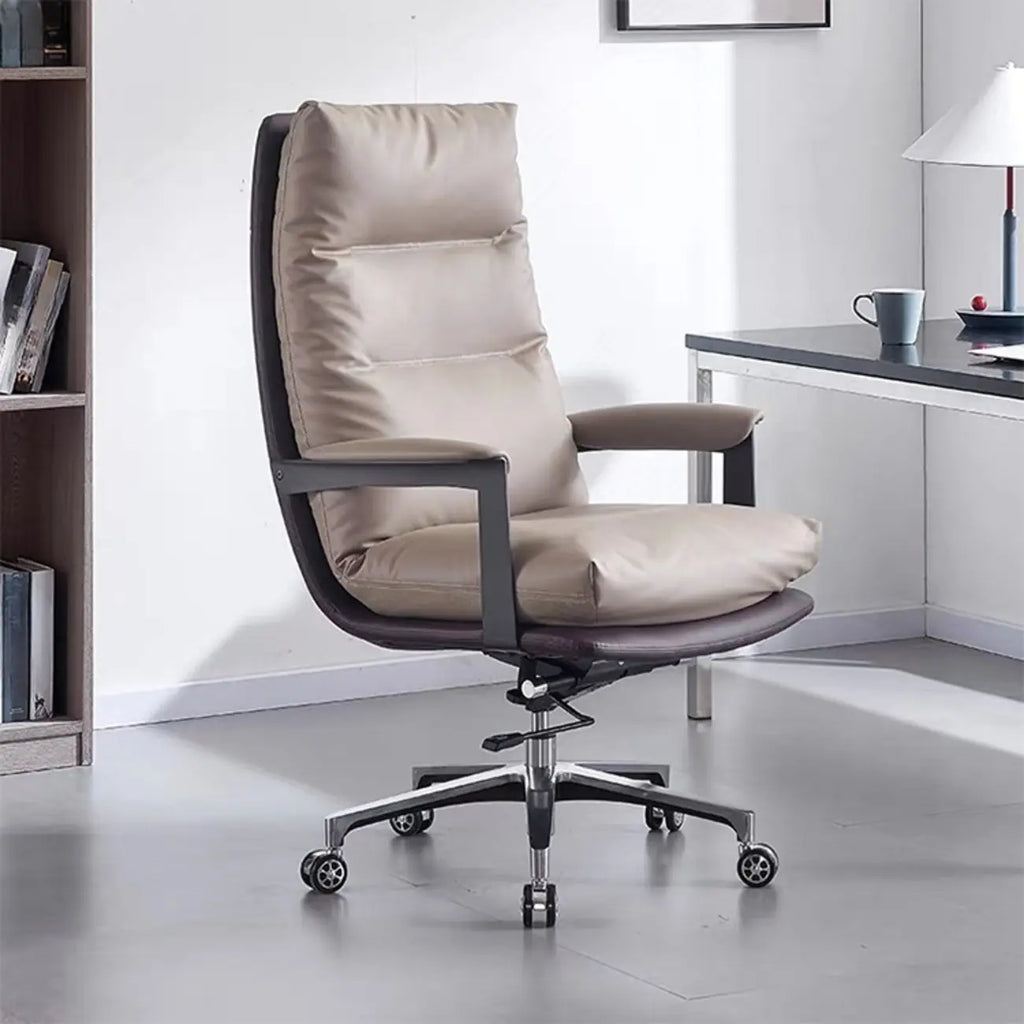 Rotatable Lifting Gray Leather Office Chairs with Wheels