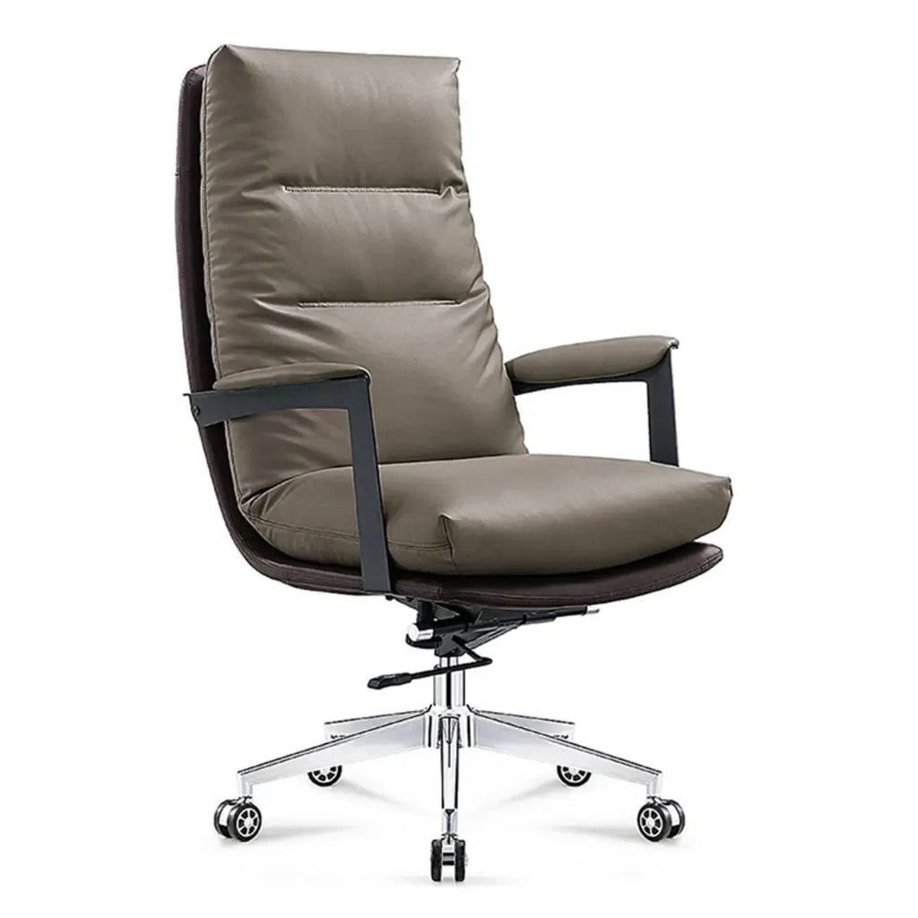 Rotatable Lifting Gray Leather Office Chairs with Wheels