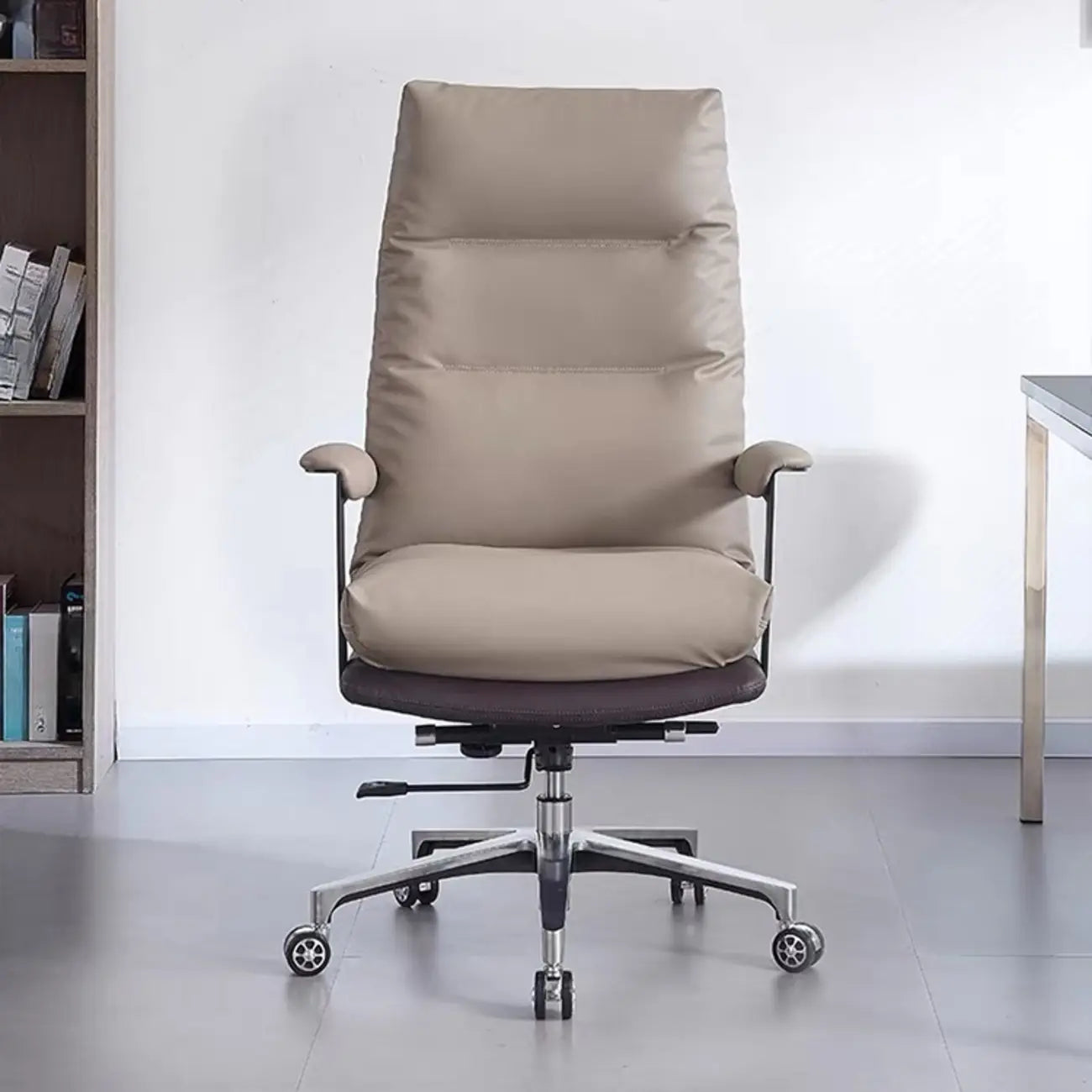Rotatable Lifting Gray Leather Office Chairs with Wheels